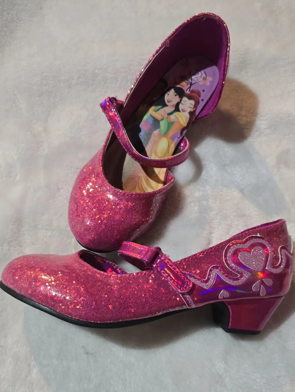 Disney Girls Pink Glitter Mary Jane Dress Shoes with Heart Detail